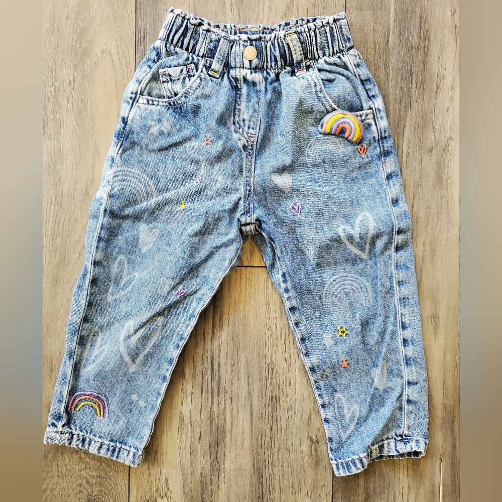 NEXT Kids Blue Jeans with Rainbow and Heart Designs SIZE 2-3